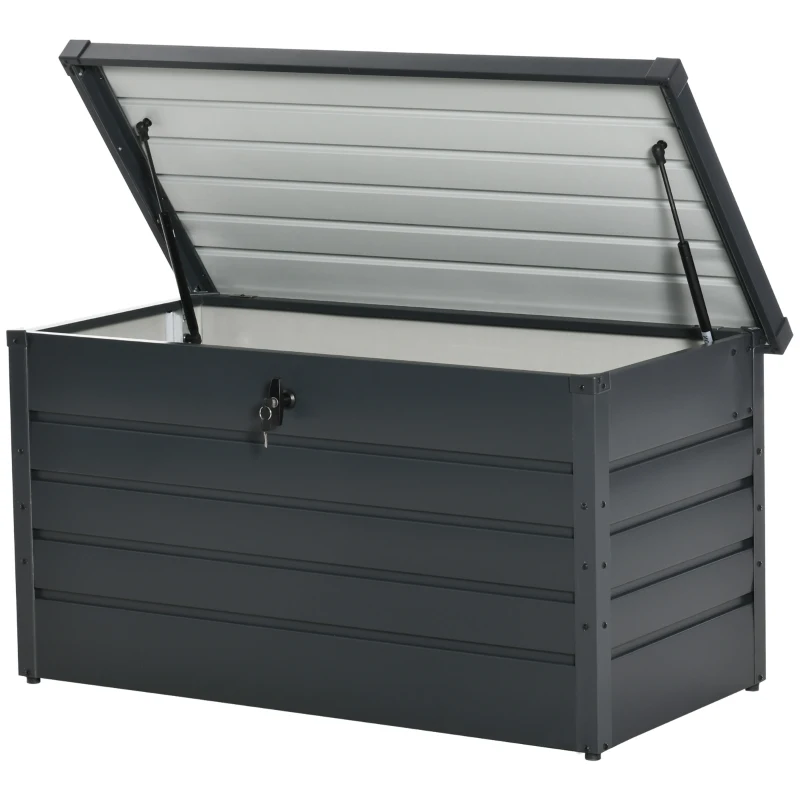Outsunny Arcón Exterior Capacidad 311L Baúl de Almacenaje de Acero con Cerradura Llave Pistones Neumáticos 120x62x62 cm Gris