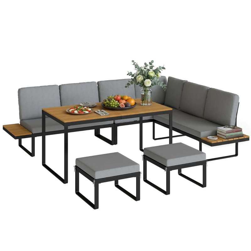 Outsunny Patio Furniture Set Modular Garden Sofa Set 6 Pieces with Dining Table for Outdoor Patio Grey