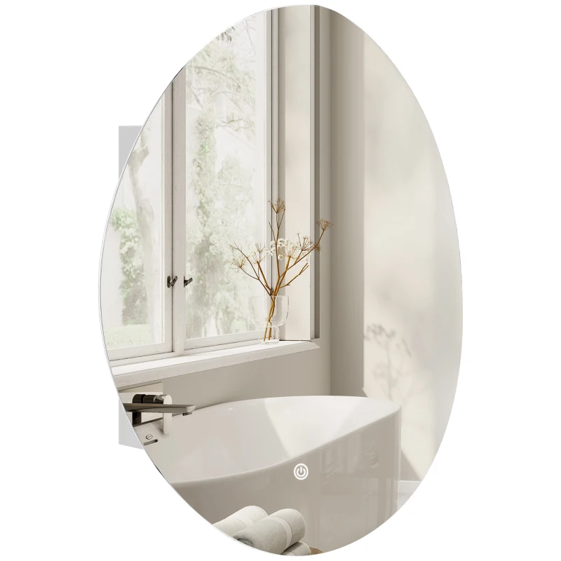 HOMCOM Dulap Baie LED, Anti-Condens, Iluminare Reglabilă 3 Tonuri, Alb, Montare pe Perete