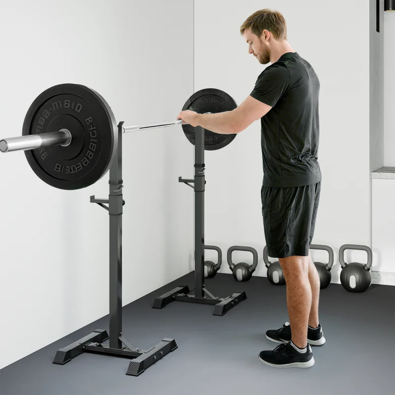 HOMCOM Adjustable Squat Rack, Weight Strength Training Bench Press Rack Weight Bench Supporter for Home Gym Exercise, Max Load 150kg, 124-154cm