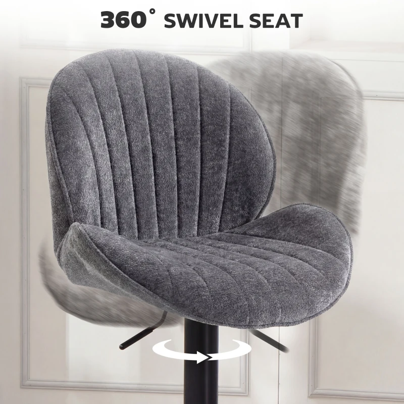 HOMCOM Bar Stools Set of 2, Swivel Barstools with Back, Adjustable Height and Footrest for Kitchen Island, Dining Room, Grey