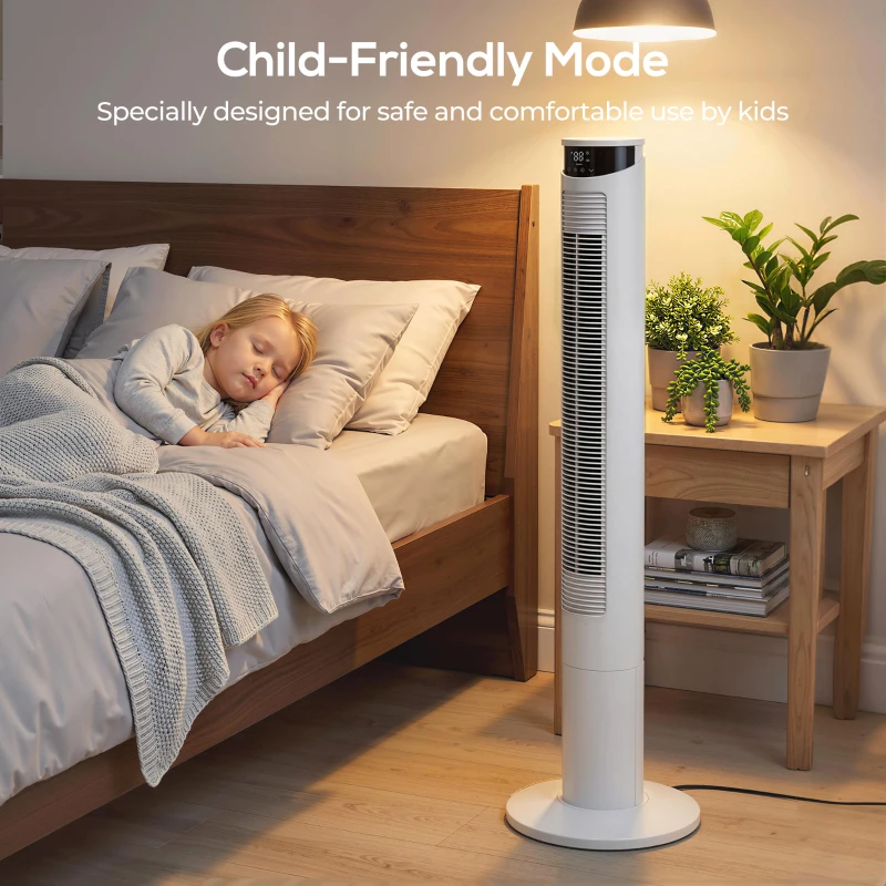 HOMCOM Tower Fan with WiFi Control Standing Floor Fan with Remote Control 116 cm White