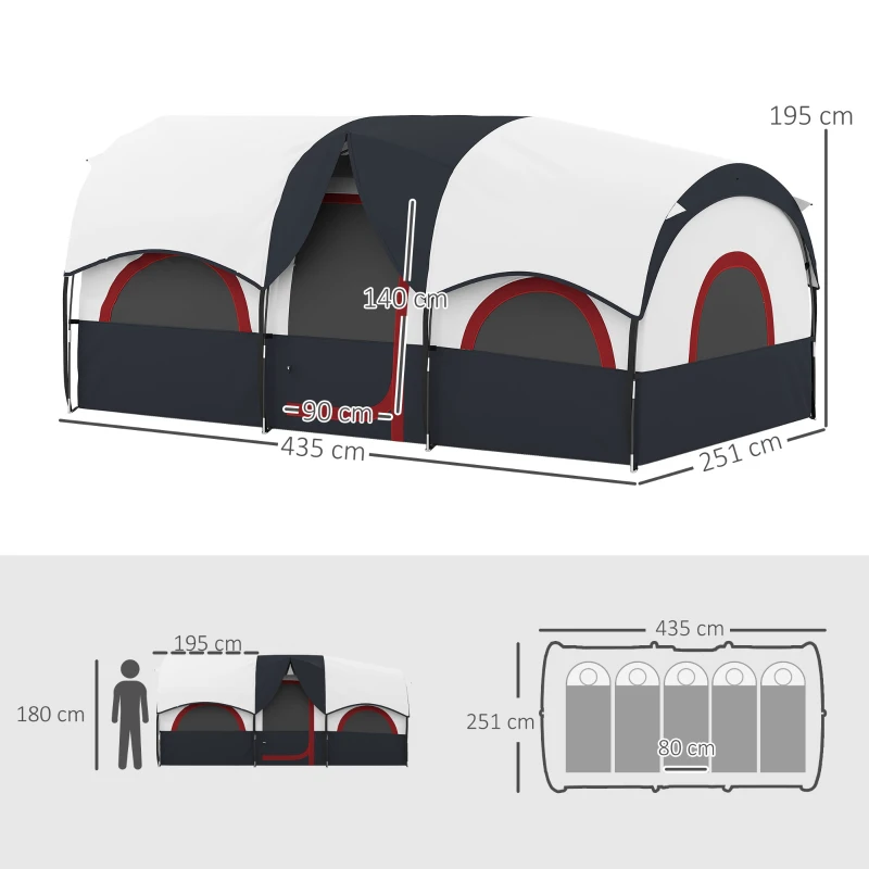 Outsunny Tienda de Campaña Familiar para 4-6 Personas Impermeable con Dormitorios Independientes 435x251x195 cm Gris y Blanco