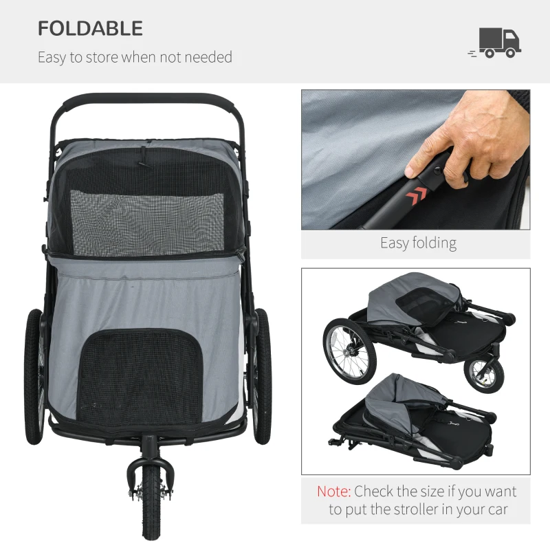 PawHut Wózek dla Psów, Składany, Otwierany Daszek, Poduszka, Rama Stalowa, Szary/Czarny