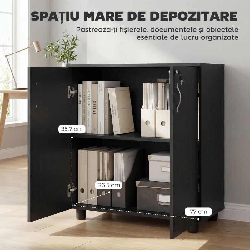 Vinsetto Dulap de Birou pentru Documente Multifuncțional cu Încuietoare, 2 Uși și Raft Interior, 80x40x80 cm, Negru