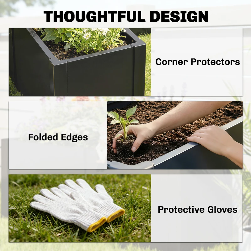 Outsunny Podwyższona grządka w kształcie litery L, odporna na warunki atmosferyczne, wykonana z ocynkowanej stali, 150 x 150 x 55 cm, czarna