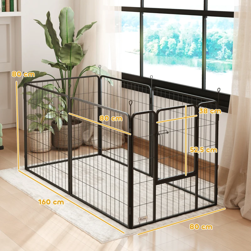 PawHut Parque para Perros de 6 Paneles de 80 cm de Altura con Puerta para Interior y Exterior Negro