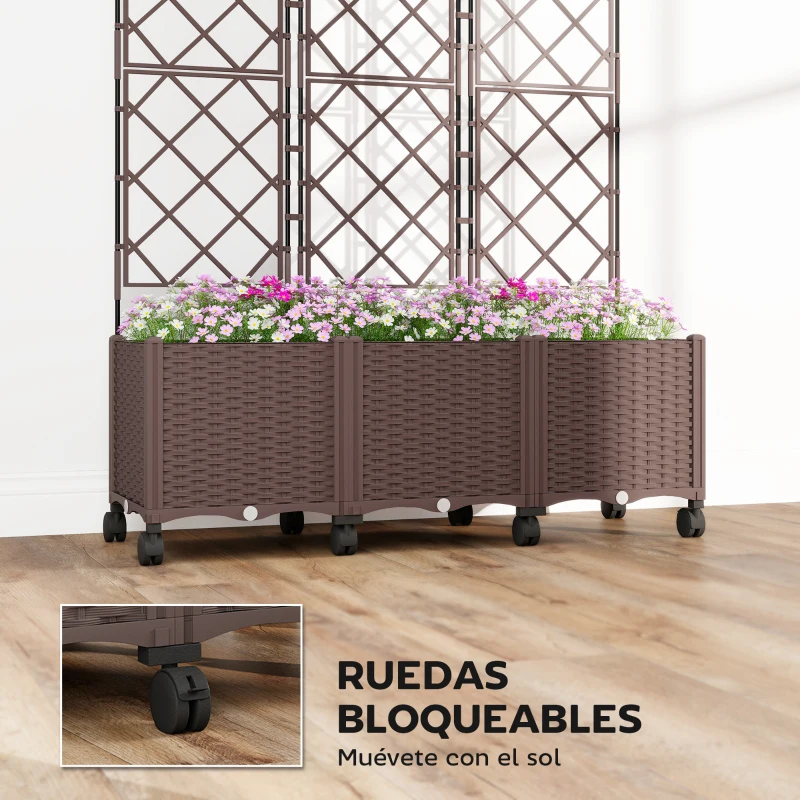 Outsunny Jardinera con Enrejado y Ruedas con Drenaje para Cultivos Verduras Flores Hierbas 120x40x192 cm Marrón