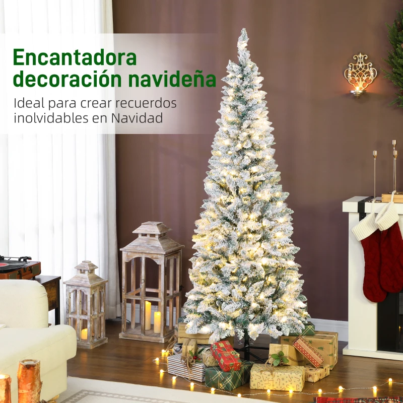 HOMCOM Árbol de Navidad Estrecho 180 cm con Luces LED Bicolores 11 Modos de Iluminación 479 Ramas Verde