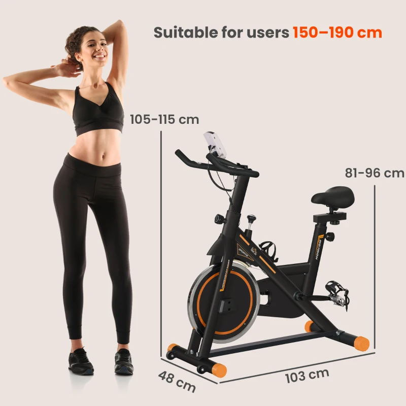 HOMCOM Exercise Bike, Indoor Cycling, with LCD Display, Heart Rate, Sensor - Black and Orange