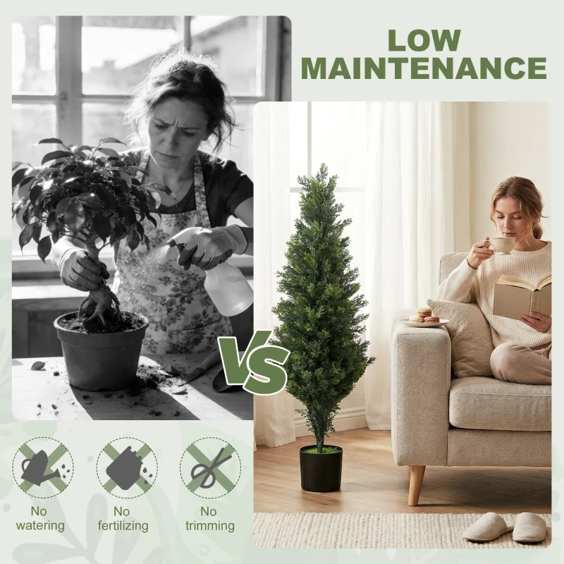 HOMCOM Set of 2 Decorative Artificial Plants Cypress in Weighted Pot, Fake Plant with 1092 Leaves, 120 cm