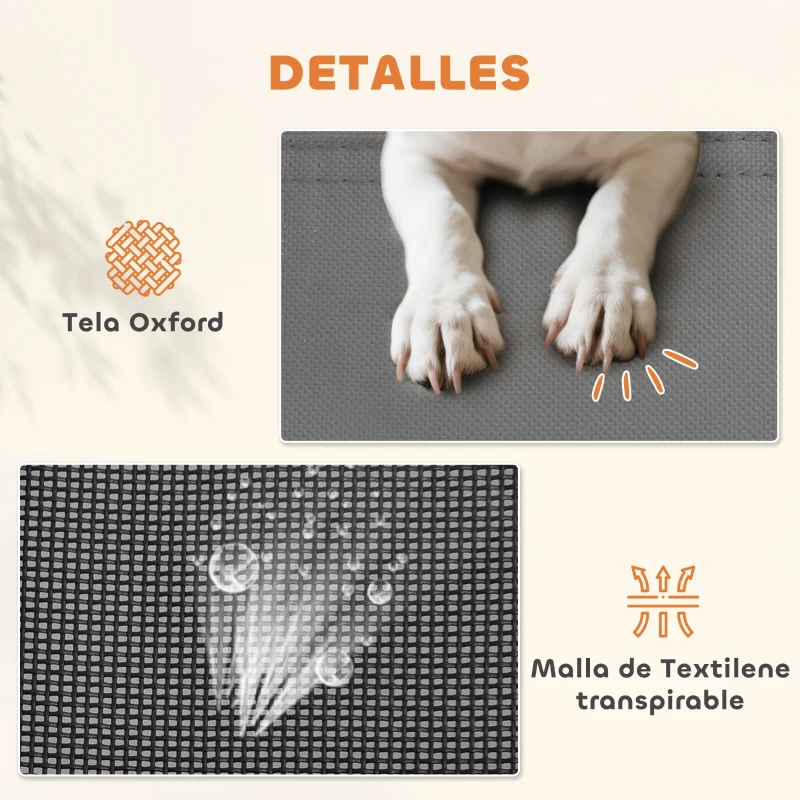 PawHut Cama Elevada para Mascotas Portátil con Toldo Extraíble Tela Transpirable al Aire Libre para Interior y Exterior 122x92x108 cm Gris
