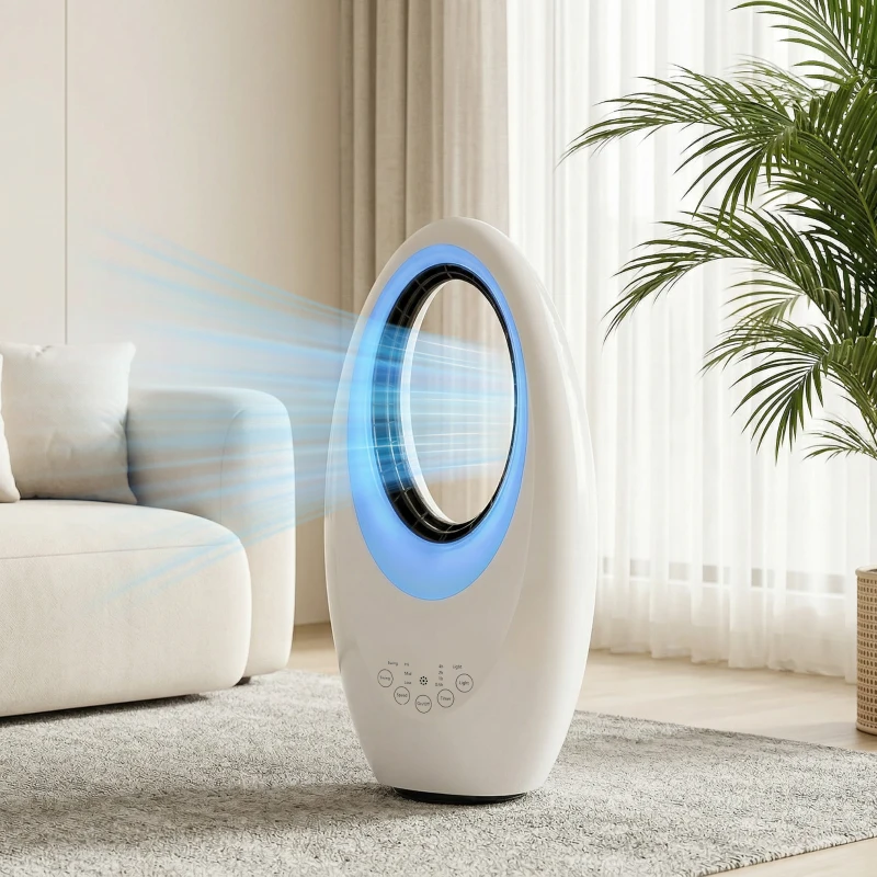 HOMCOM Bladloze torenventilator, 36 dB stille ventilator met 60° oscillatie, LED-verlichting, 3 snelheden, 7,5 uur timer, afstandsbediening