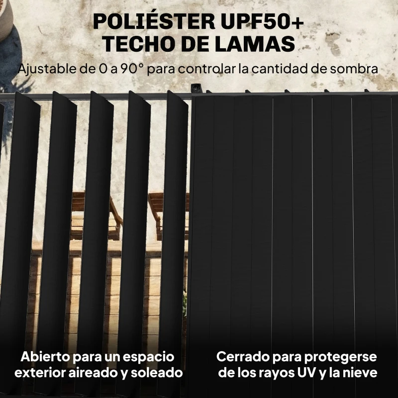 Outsunny Pérgola de Jardín 3x5,7 m con Techo de Lamas Ajustable a 90° Manivela Estructura de Aluminio UPF50+ Gris Oscuro