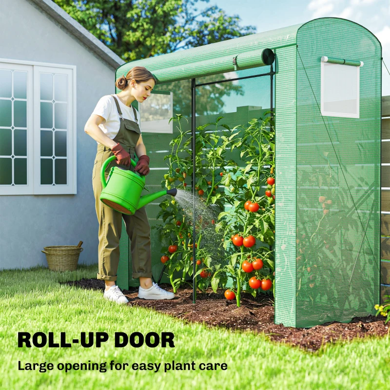 Outsunny Mini Greenhouse, Garden Tomato Growhouse with Roll-Up Door and 2 Mesh Windows, PE Cover, 200 x 75 x 188 cm, Green
