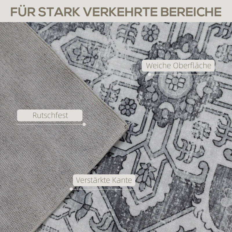 HOMCOM Teppich Maschinenwaschbar Anti-Rutsch Wohnzimmerteppich mit Flanell-Optik, 230 x 160cm, Grau