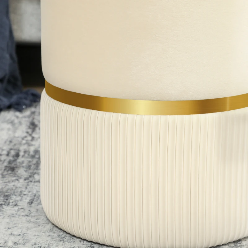 HOMCOM Round Storage Stool, Velvet-feel Fabric Upholstered Vanity Stool with Removable Top, Padded Seat and Hidden Space, Beige