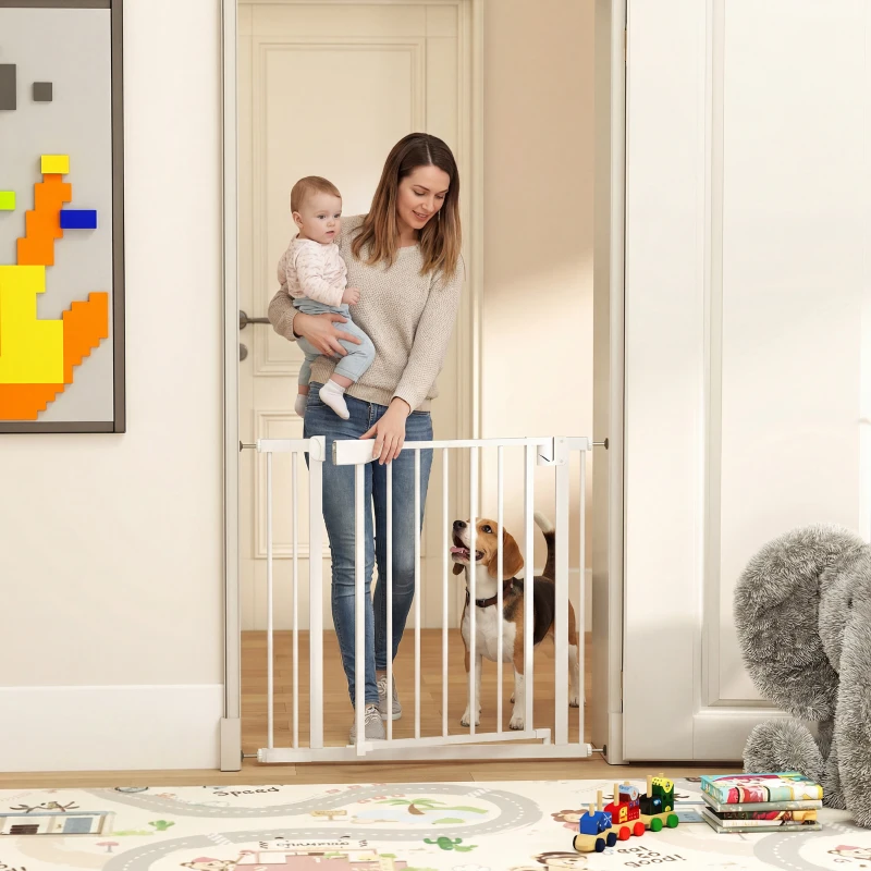 PawHut Treppenschutzgitter Absperrgitter ohne Bohren mit automatische Schließung für Kinder Küche Treppe 76-89 x 76 cm Weiß