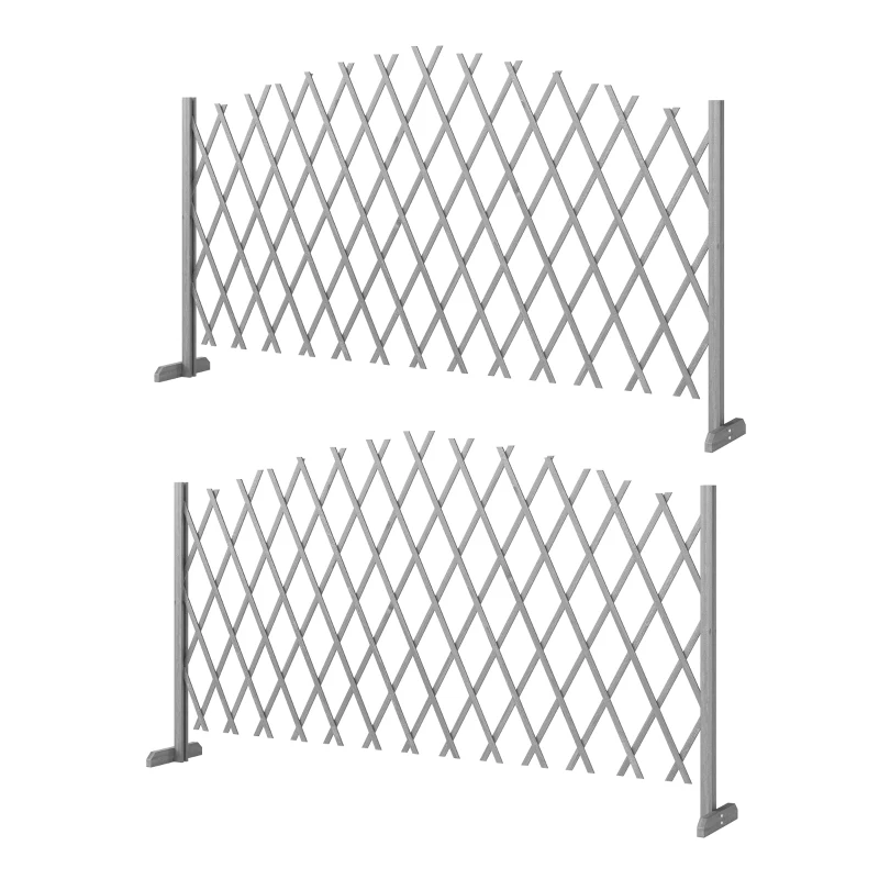 Outsunny 2 Pack Expanding Fence Panels, Wooden Freestanding Garden Fence with Stable Feet, 180 x 30 x 103cm, Dark Grey