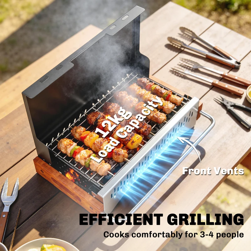 Outsunny Portable BBQ Grill, Folding Charcoal Barbecue Grill with Removable Charcoal Basin for Camping Picnic Garden Party, Black