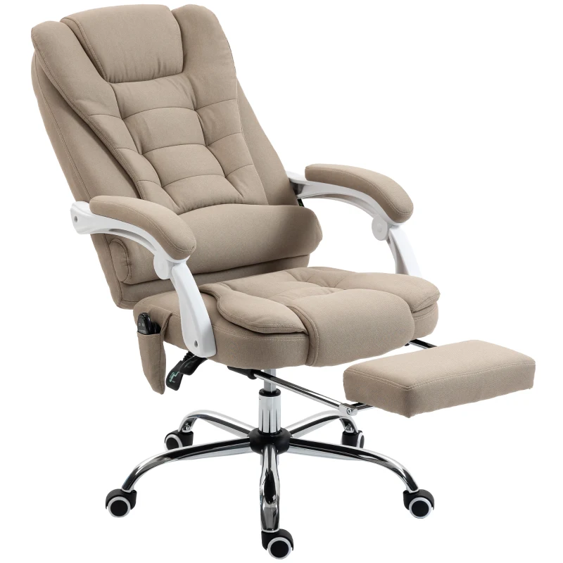 Vinsetto Fauteuil de bureau direction massant chauffant hauteur réglable dossier inclinable toile de lin beige