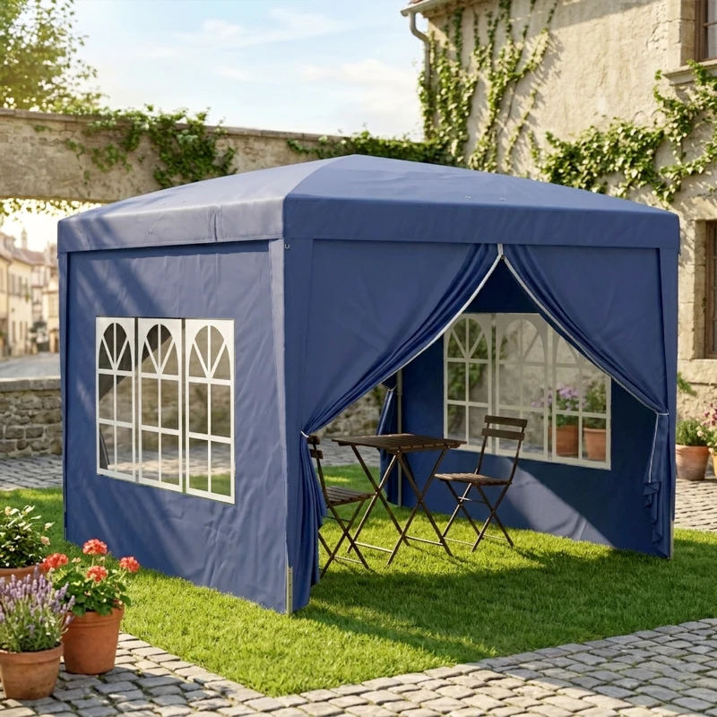 Outsunny Carpa Plegable con 4 Paredes Desmontables 3x3 m Cenador de Jardín con Bolsa de Transporte Impermeable Anti-UV Azul
