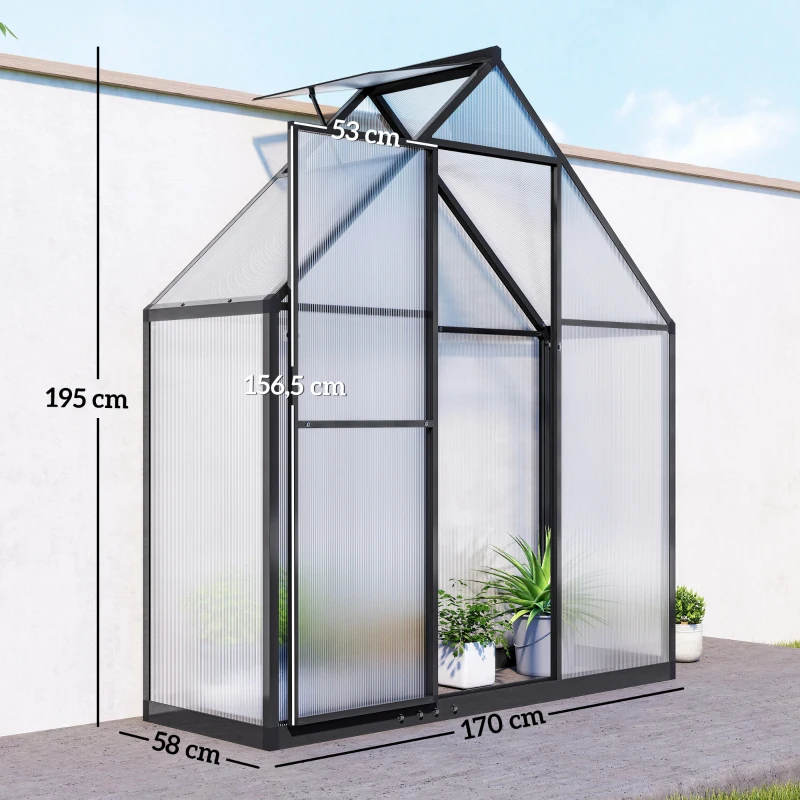 Outsunny Serre de jardin en aluminium polycarbonate, serre avec fenêtre réglable porte battante résistant intempéries transparent