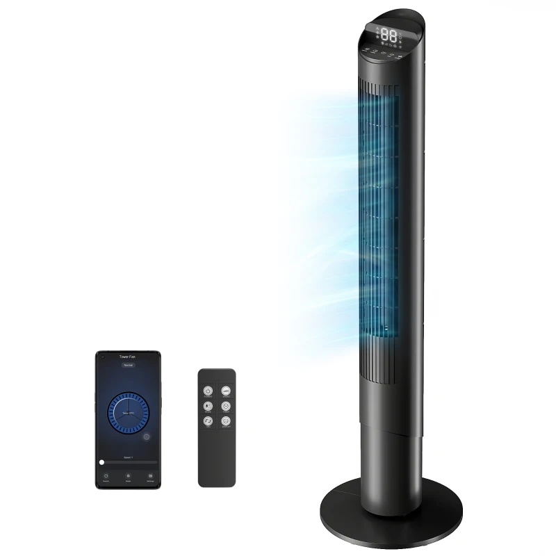 HOMCOM Tower Fan with WiFi App Control Standing Floor Cooling Fan Remote Control 101.8 cm Black