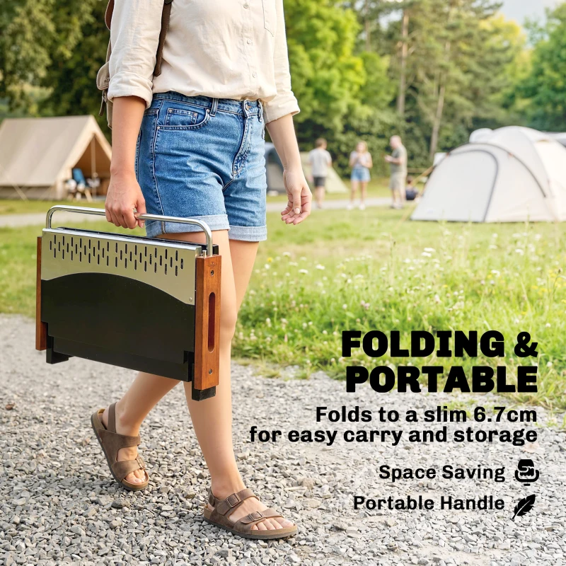 Outsunny Portable BBQ Grill, Folding Charcoal Barbecue Grill with Removable Charcoal Basin for Camping Picnic Garden Party, Black