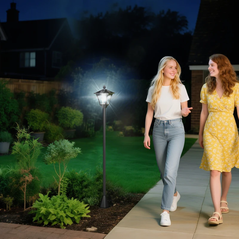 Outsunny Farola Solar Exterior Luz Solar Exterior Jardín Lámpara de Pie con Apagado Automático IP44 para Exteriores Patio Terraza 15x15x120 cm Negro