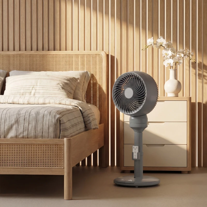 HOMCOM Air Circulator Fan Pedestal Cooling Fan with 3 Speed 3 Mode and Remote Control, 9 Inch, Grey