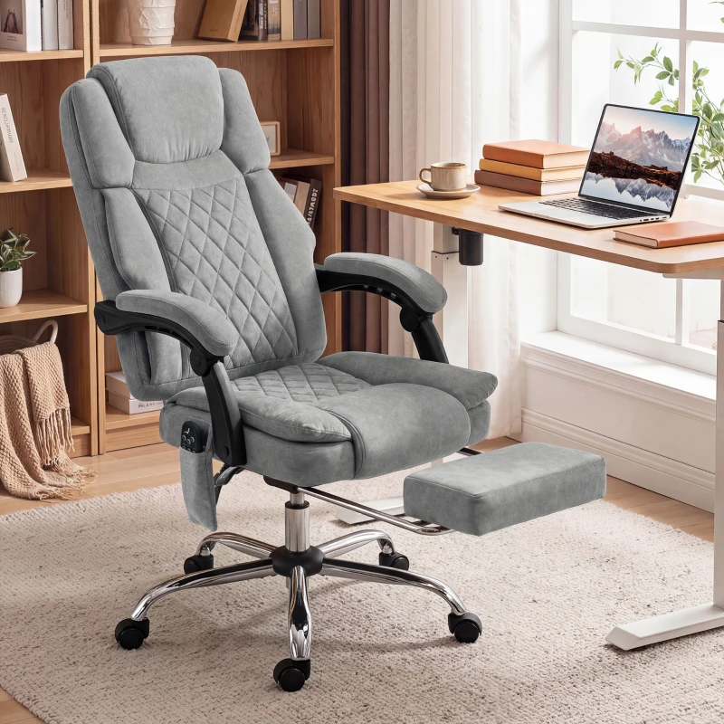 HOMCOM Office Chair with 6-Point Vibration Massage and Heat, Executive Computer Desk Chair with High Back, Reclining, Grey