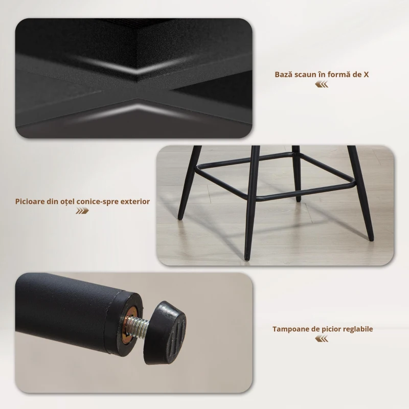 HOMCOM Set 2 Scaune de Bar cu Spătar și Brațe Rotative din Catifea Bej