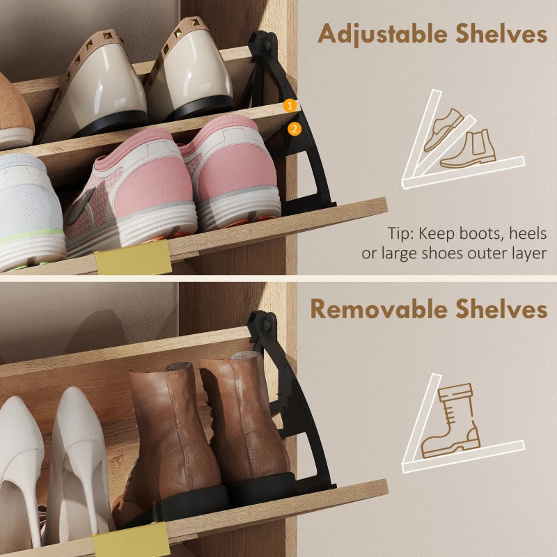 HOMCOM Shoe Cabinet with 2 Flip Drawers, Narrow Shoe Storage Top for Entryway Hallway, Walnut Brown