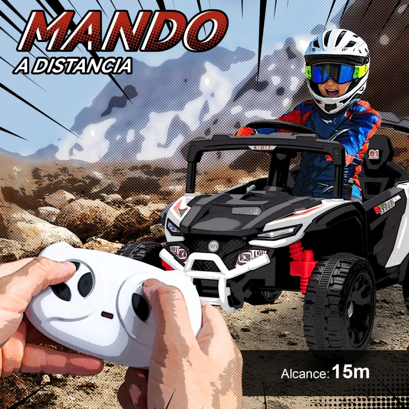 AIYAPLAY Coche Eléctrico para Niños 12V con 2 Motores Control Remoto 2,4G Suspensión Trasera Faros Música Blanco