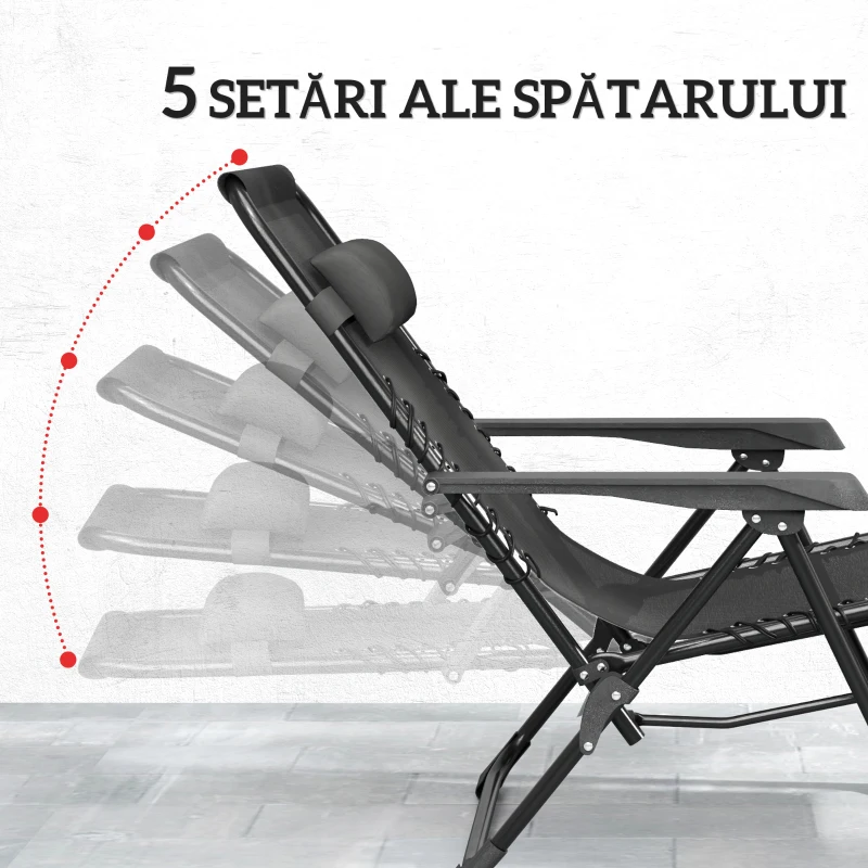 Outsunny Set de 2 Șezlonguri de Grădină cu Gravitație Zero și Măsuță cu Suport pentru Pahare, 47x47x54 cm, Gri