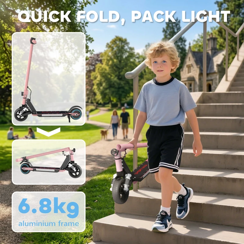 SPORTNOW Folding Electric Scooter for Kids, with Dual Brakes, Front Suspension, LED Colourful Lights, Pink