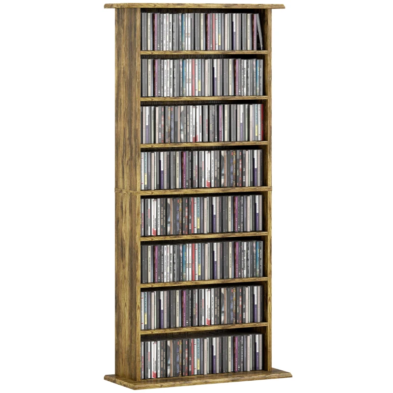 HOMCOM CD- und DVD-Aufbewahrung mit 8 Fächern und 6 verstellbaren Einlegeböden, max. Kapazität 360 CD/185 DVD und Blu-ray, braun