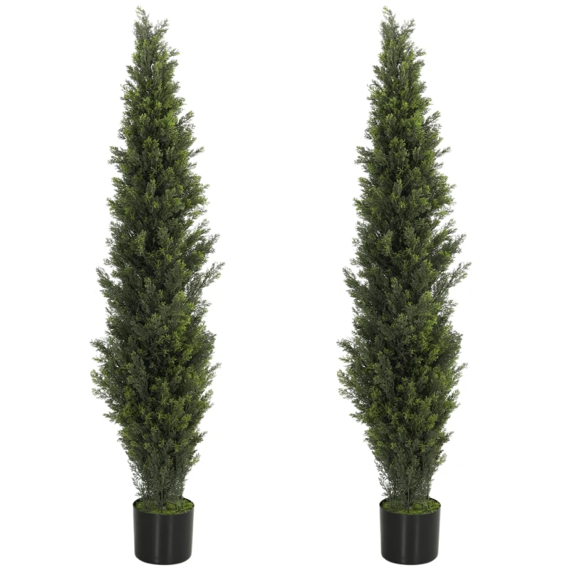 HOMCOM Set of 2 Decorative Artificial Plants Cypress in Weighted Pot, Fake Plant with 2035 Leaves, 150 cm