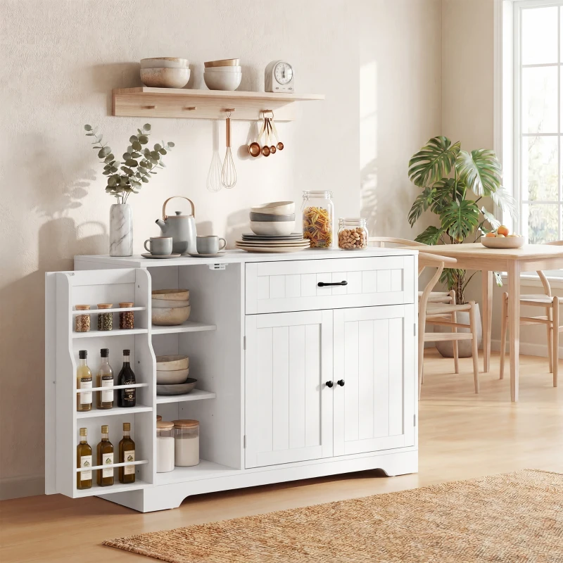 HOMCOM Buffet cuisine, meuble de rangement avec tiroir, 3 portes à fermeture douce, racks-porte et étagères réglables, blanc