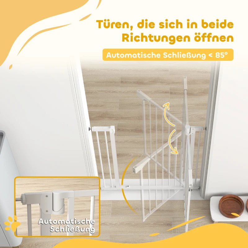 PawHut Treppenschutzgitter Absperrgitter ohne Bohren mit automatische Schließung für Kinder Küche Treppe 76-89 x 76 cm Weiß