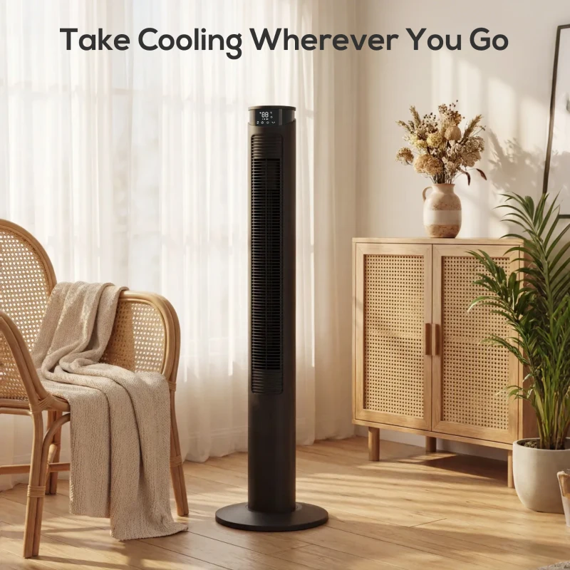HOMCOM Tower Fan with WiFi Control Standing Floor Fan with Remote Control 116 cm Black