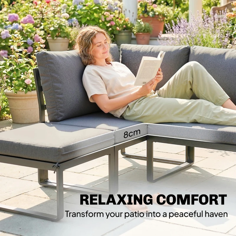 Outsunny Patio Furniture Set Modular Garden Sofa Set 6 Pieces with Dining Table for Outdoor Patio Grey