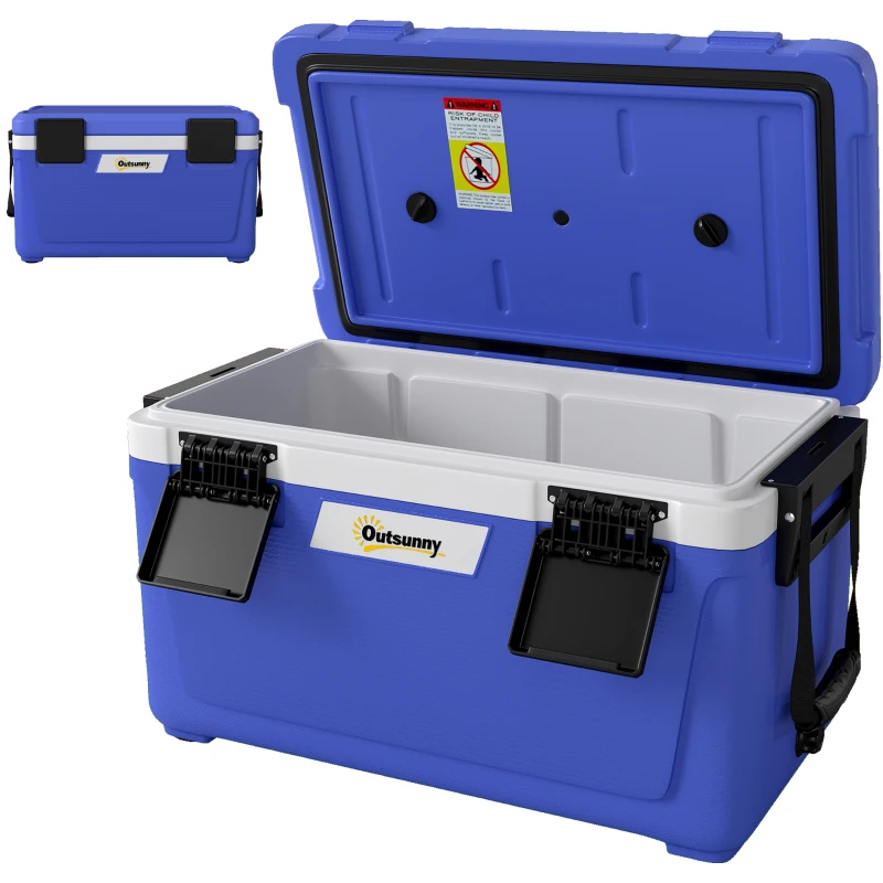 Outsunny 42.6L Insulated Cool Box, Lightweight Portable Ice Cooler with Handle, Lid and Drain Valve, Dark Blue
