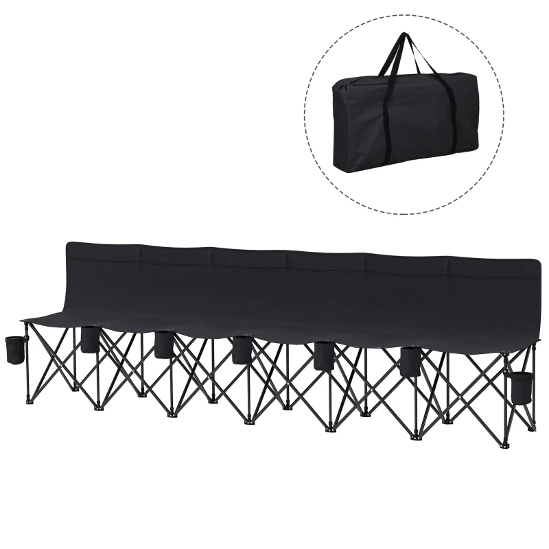 Outsunny 6 Seater Folding Camping Chair with Cup Holder & Carry Bag - Black
