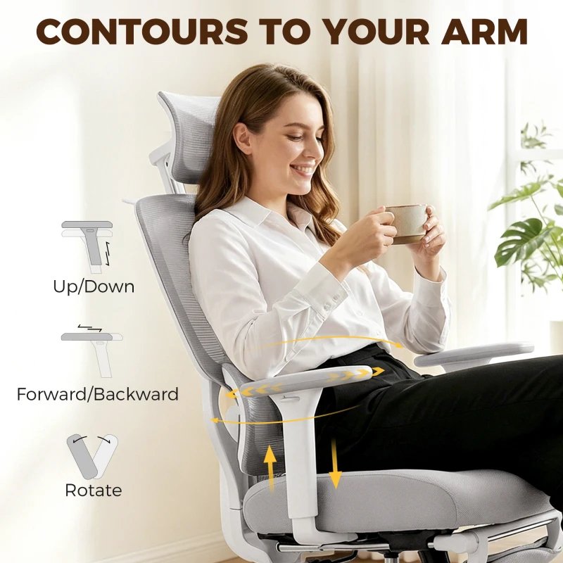 HOMCOM Ergonomic and Adjustable Office Chair - Grey