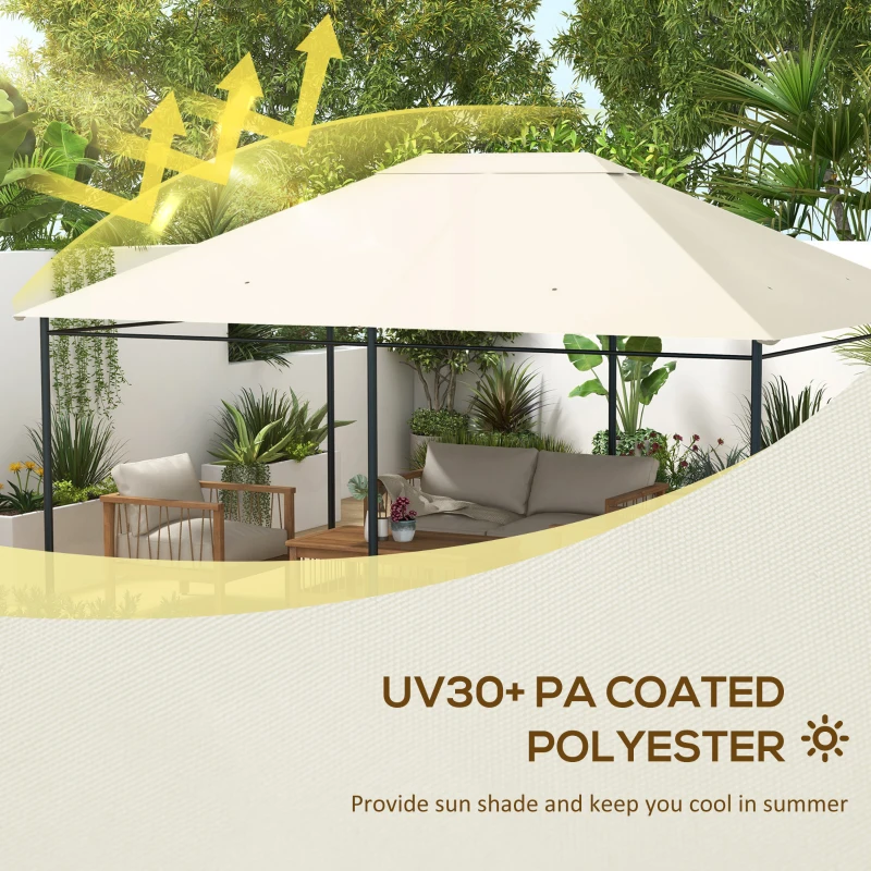 Outsunny 3 x 4m Gazebo Canopy Replacement Cover, Gazebo Roof Replacement (TOP COVER ONLY), Cream