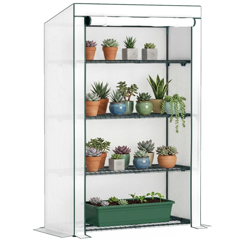 Outsunny Four-Tier Mini Greenhouse - Green/White