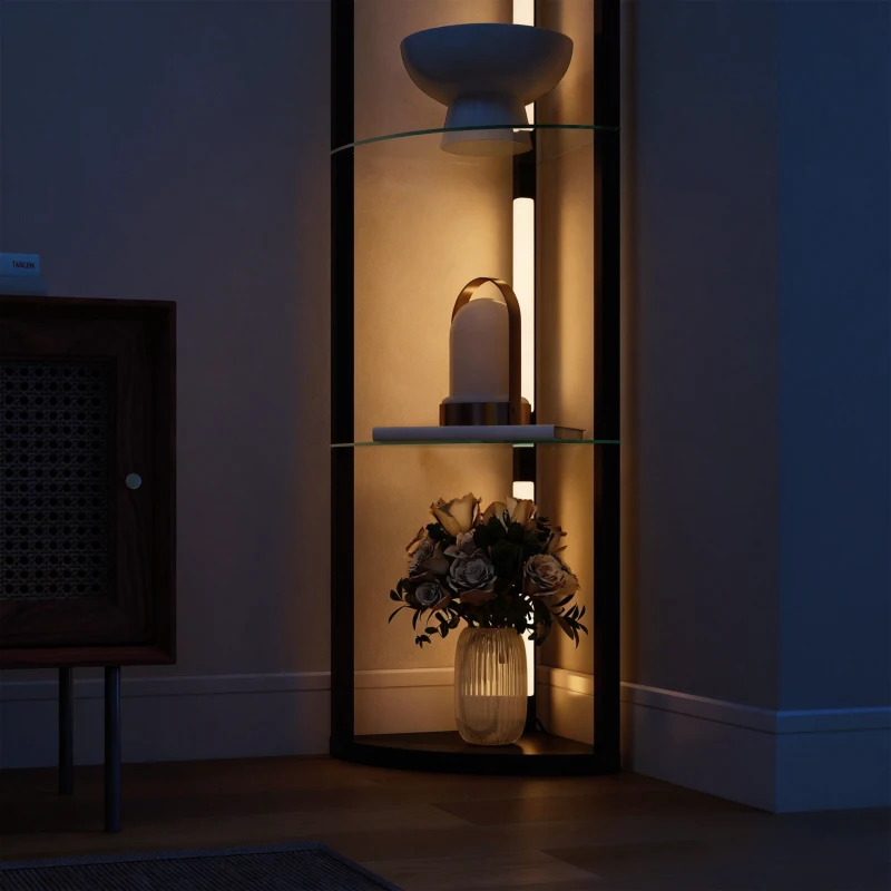 HOMCOM LED Lampa Stojąca ze Szklanymi Półkami, Lampa z 3 Poziomami Jasności, Czarna