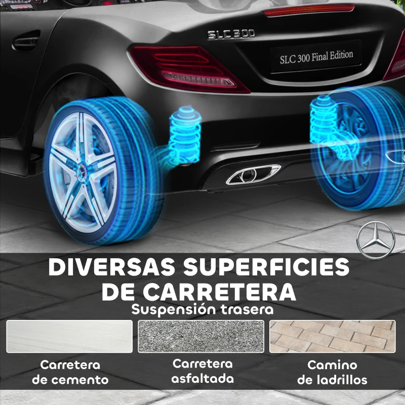 AIYAPLAY Coche Eléctrico para Niños de +3 Años Mercedes SLC 300 con Batería 12V Mando a Distancia Faros LED Bocina Música Negro